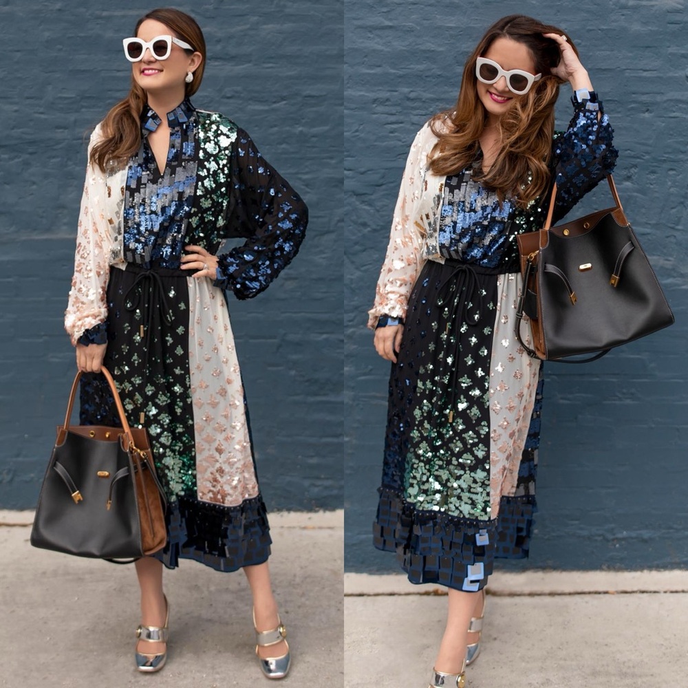Tory Burch Color-Block Sequin Midi Dress Caftan Style Size 2 - Picture 14 of 16